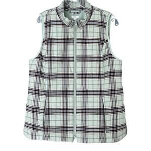 J. Jill Quilted Plaid Vest Women's Medium Blue Brown Transition Spring Pockets